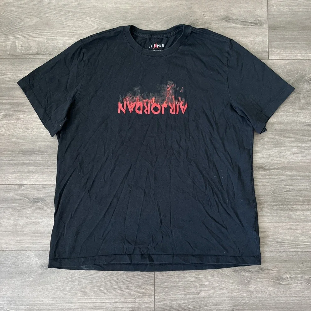 Jordan Air Jordan 1989 Mens 2XL T Shirt Logo On Fire Black Short Sleeve